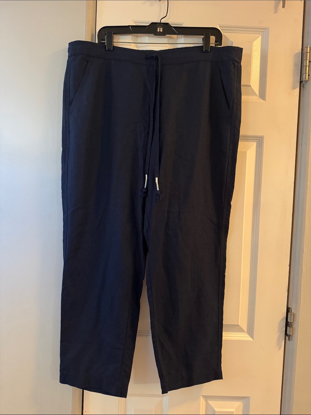 J. Crew Women's Navy Straight-Leg Linen and Tencel Drawstring Pants